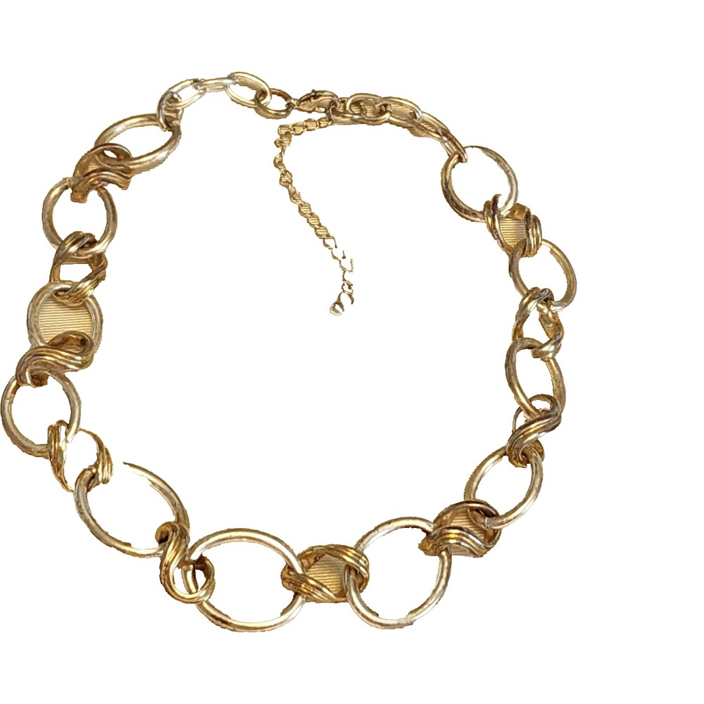 1970's Silver &Gold Toned  Adjustable Large Link Choker Necklace up to 20"